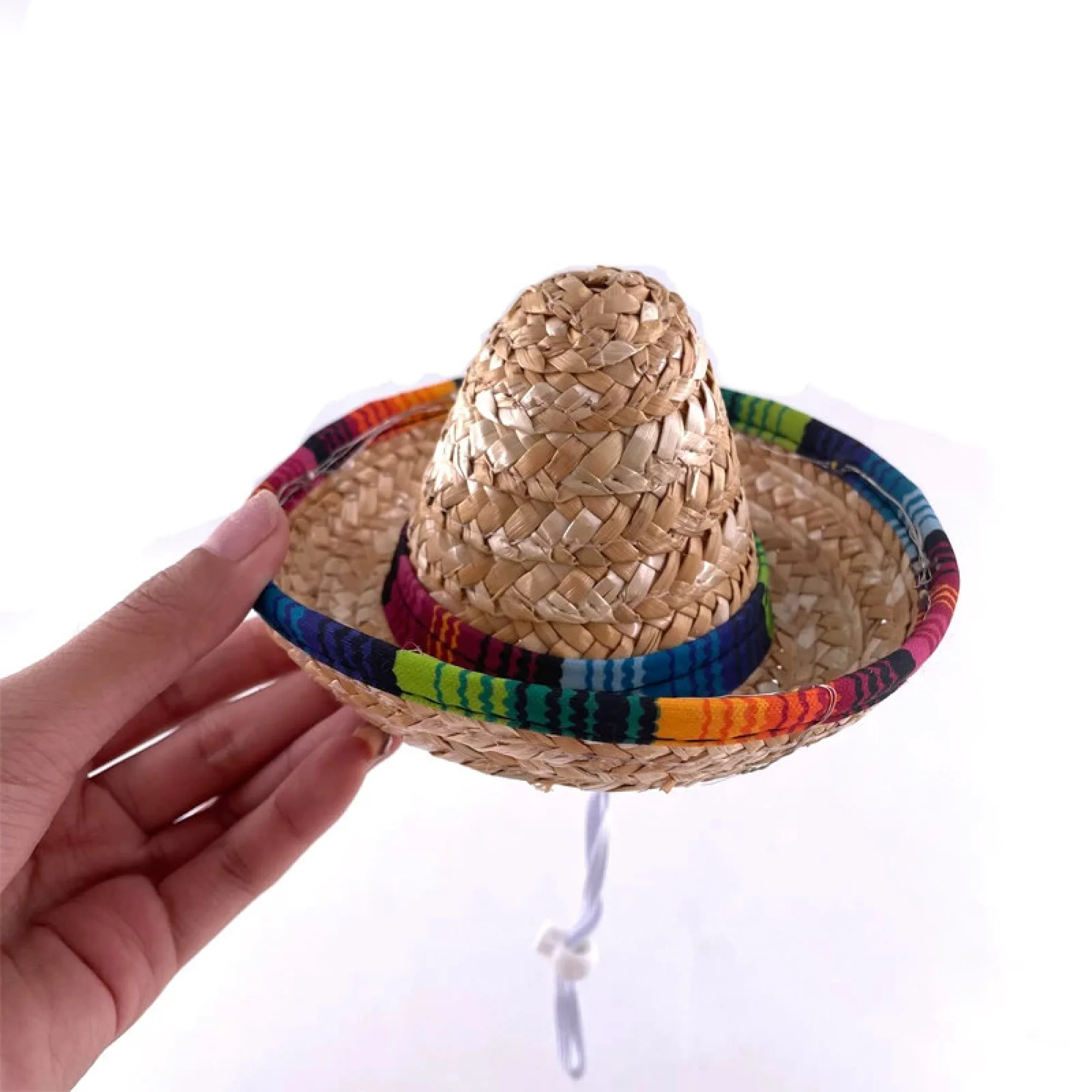 LED Pet Straw Sombrero Sun Hat with Multicolor Striped Brim thumbnail 3