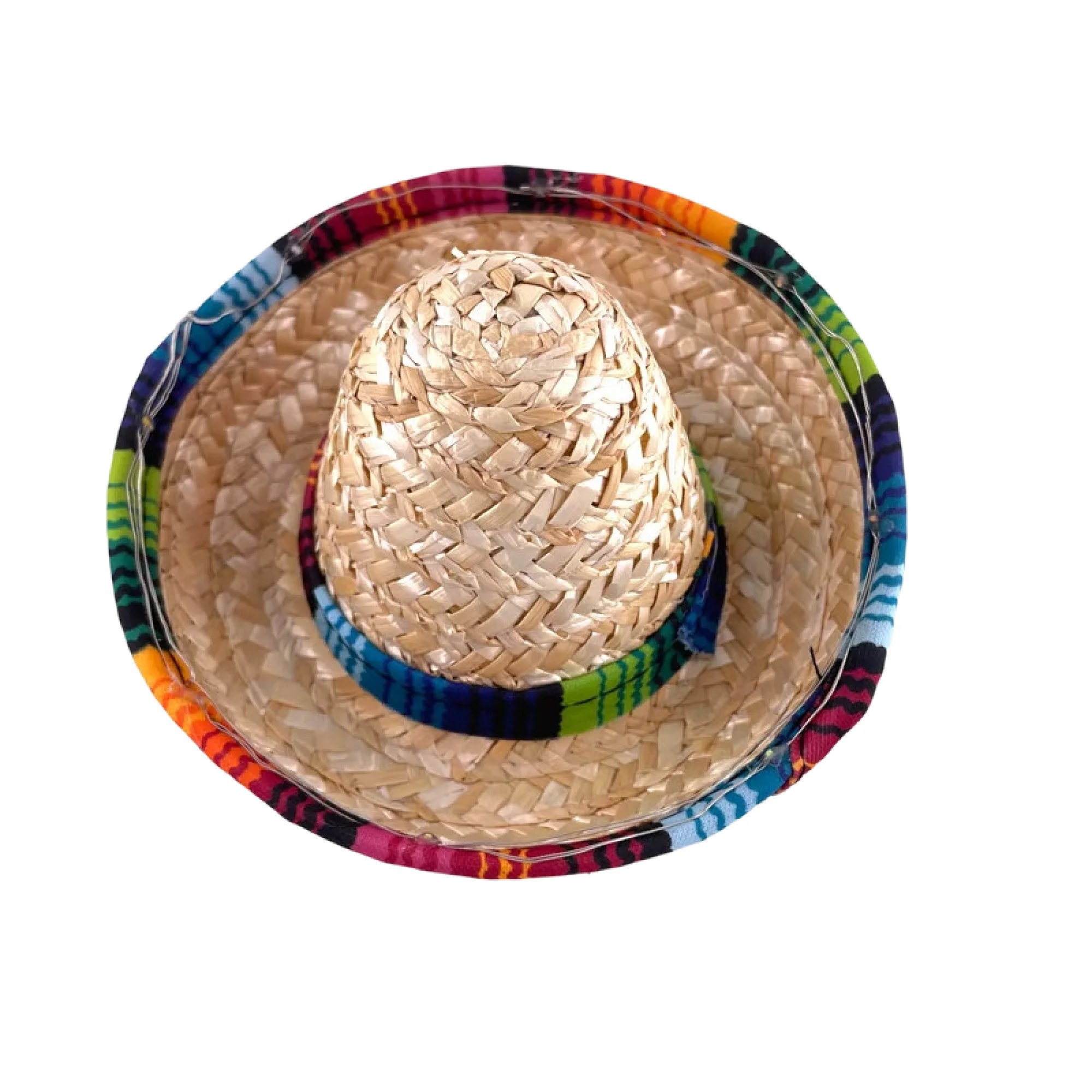 LED Pet Straw Sombrero Sun Hat with Multicolor Striped Brim — View 1
