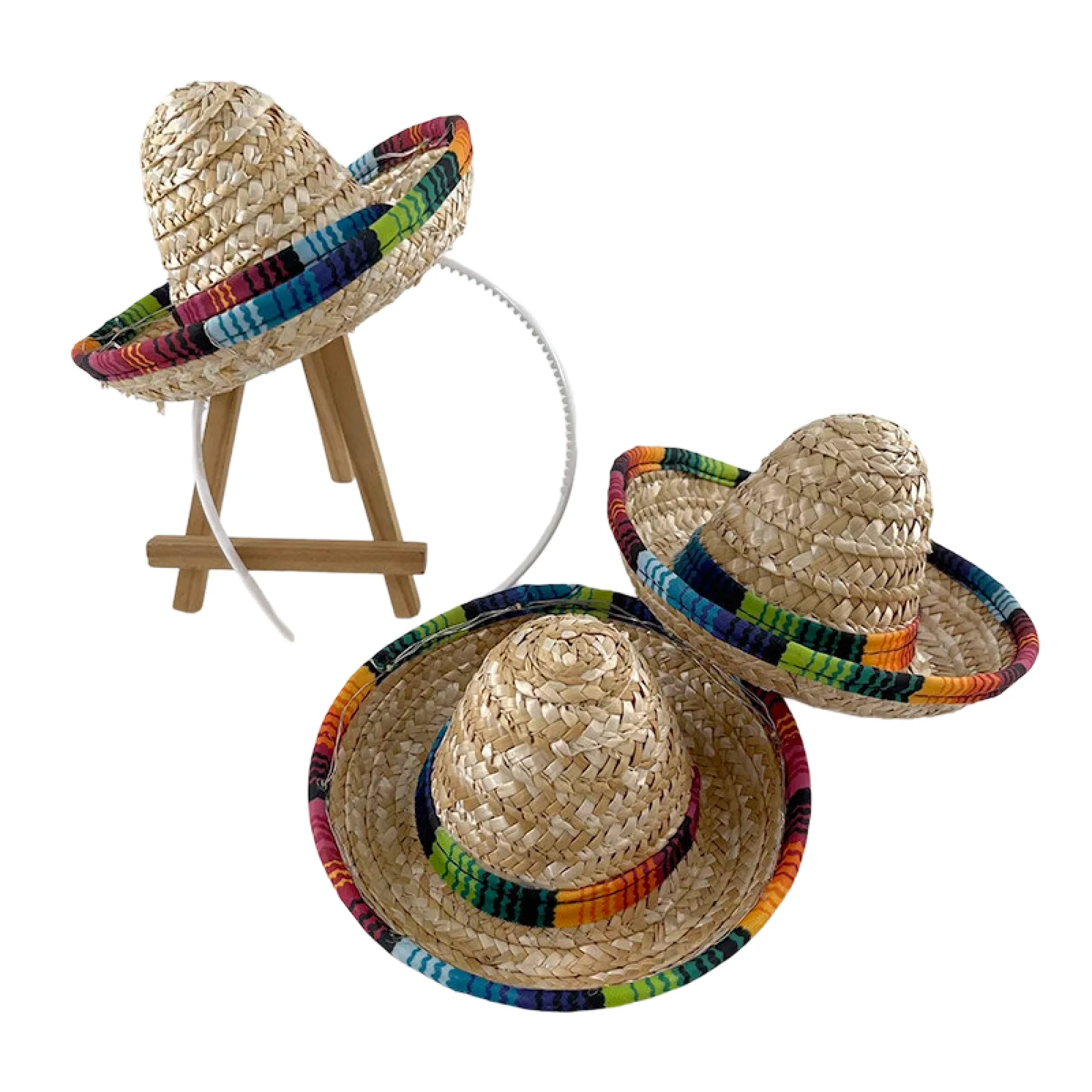 LED Pet Straw Sombrero Sun Hat with Multicolor Striped Brim thumbnail 7