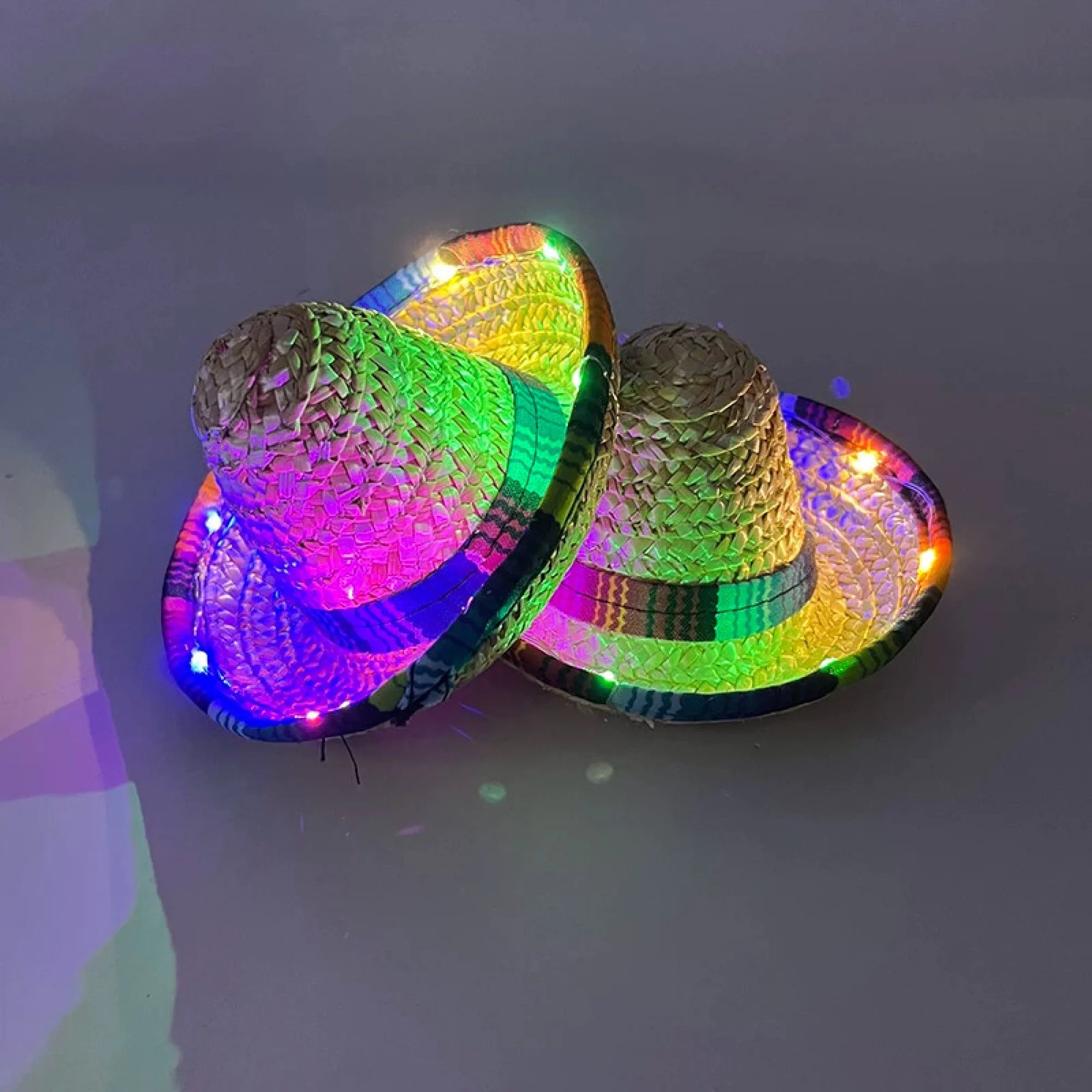 LED Pet Straw Sombrero Sun Hat with Multicolor Striped Brim thumbnail 5