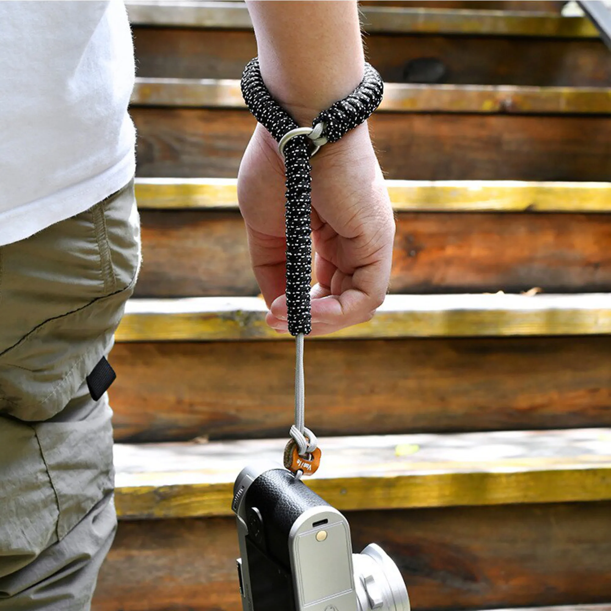 Hand-Woven Paracord Camera Wrist Strap with Quick-Release Buckle and Leather Pad thumbnail 4