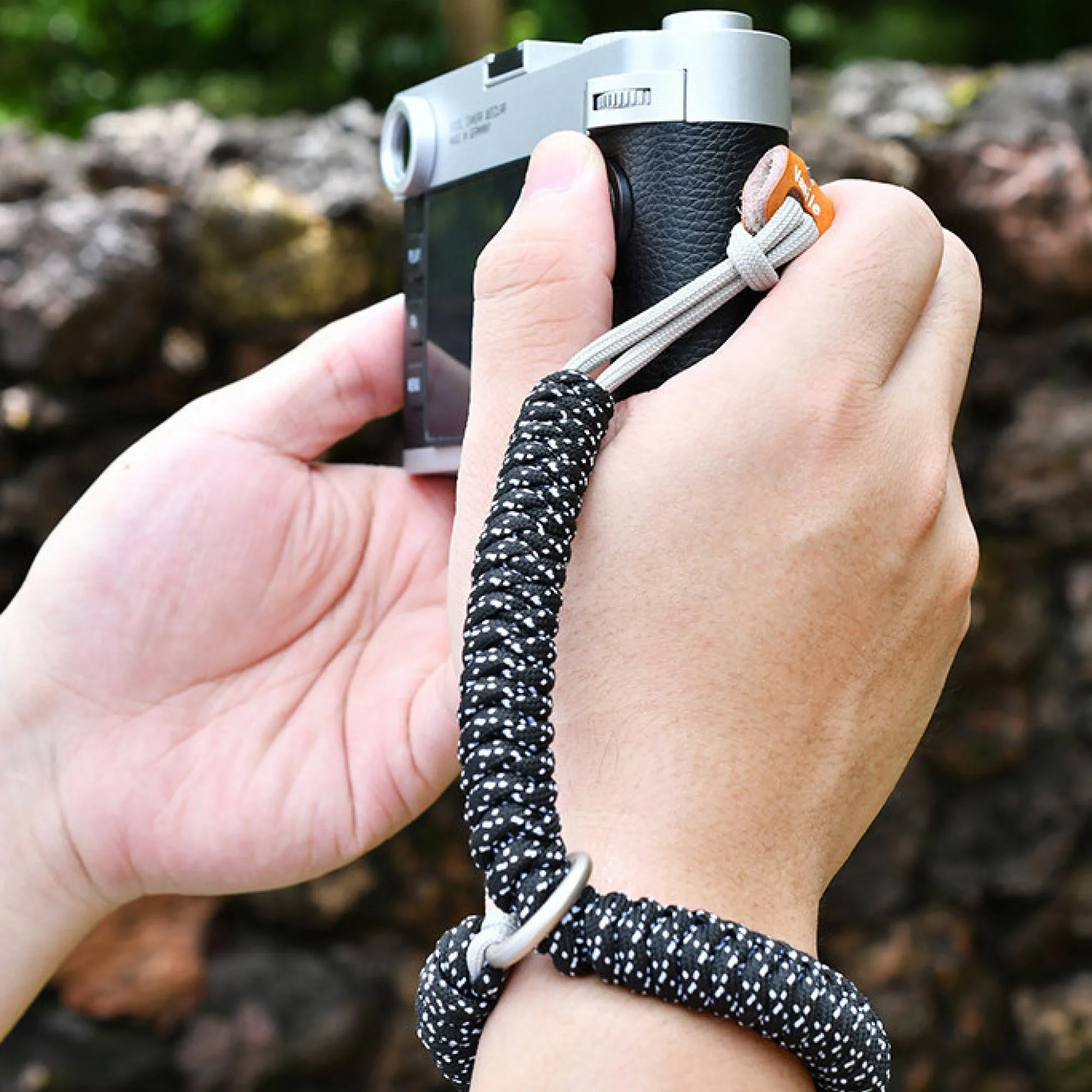 Hand-Woven Paracord Camera Wrist Strap with Quick-Release Buckle and Leather Pad thumbnail 3