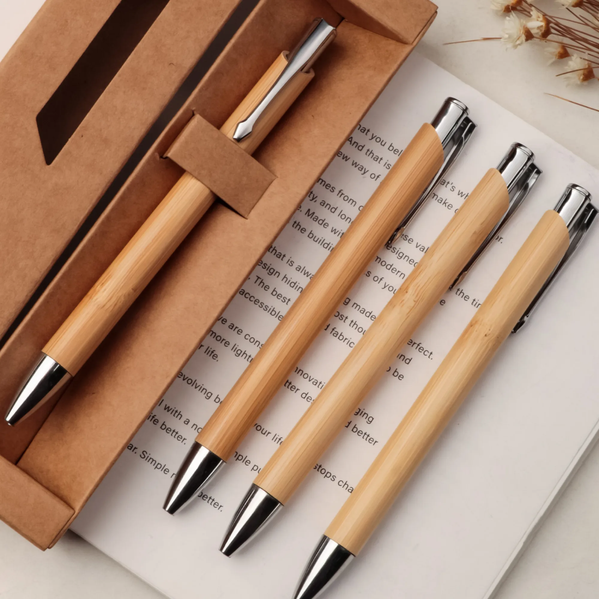 Push-Button Ballpoint Pen with Bamboo Barrel thumbnail 2