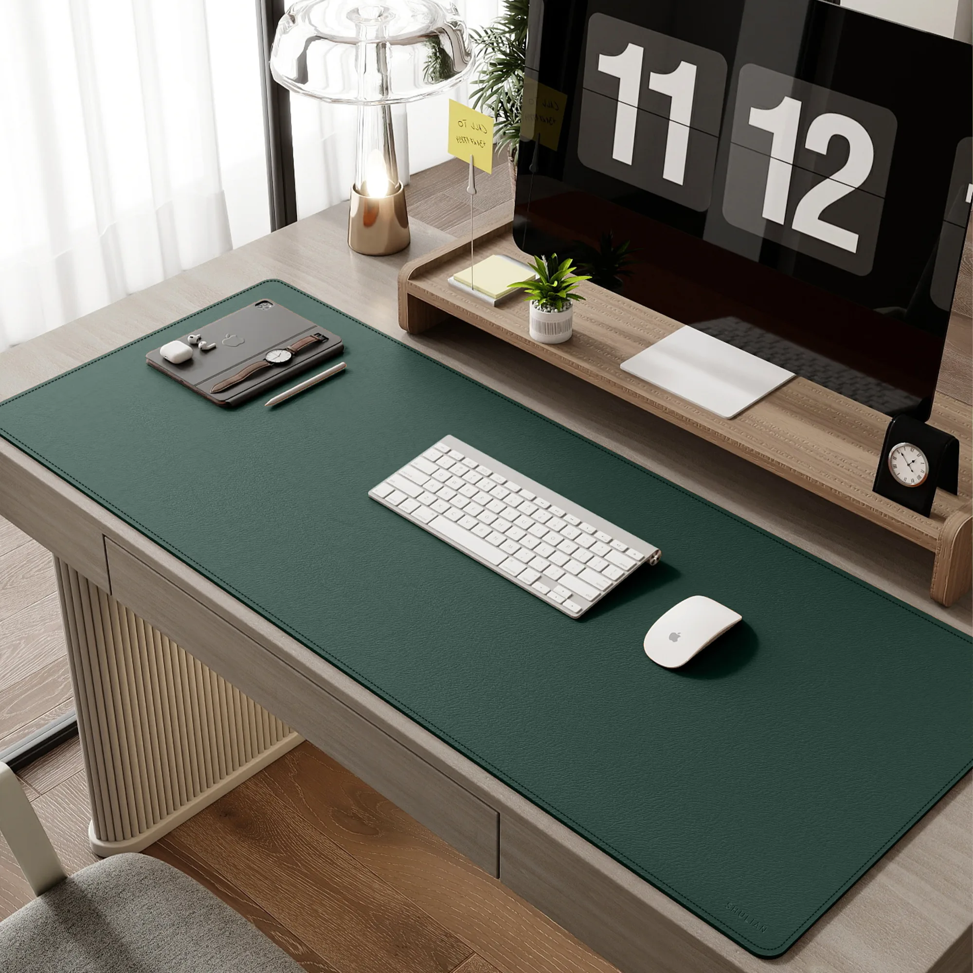 Oversized Rectangular Leather Desk Mat with Anti-Slip Velvet Bottom thumbnail 7