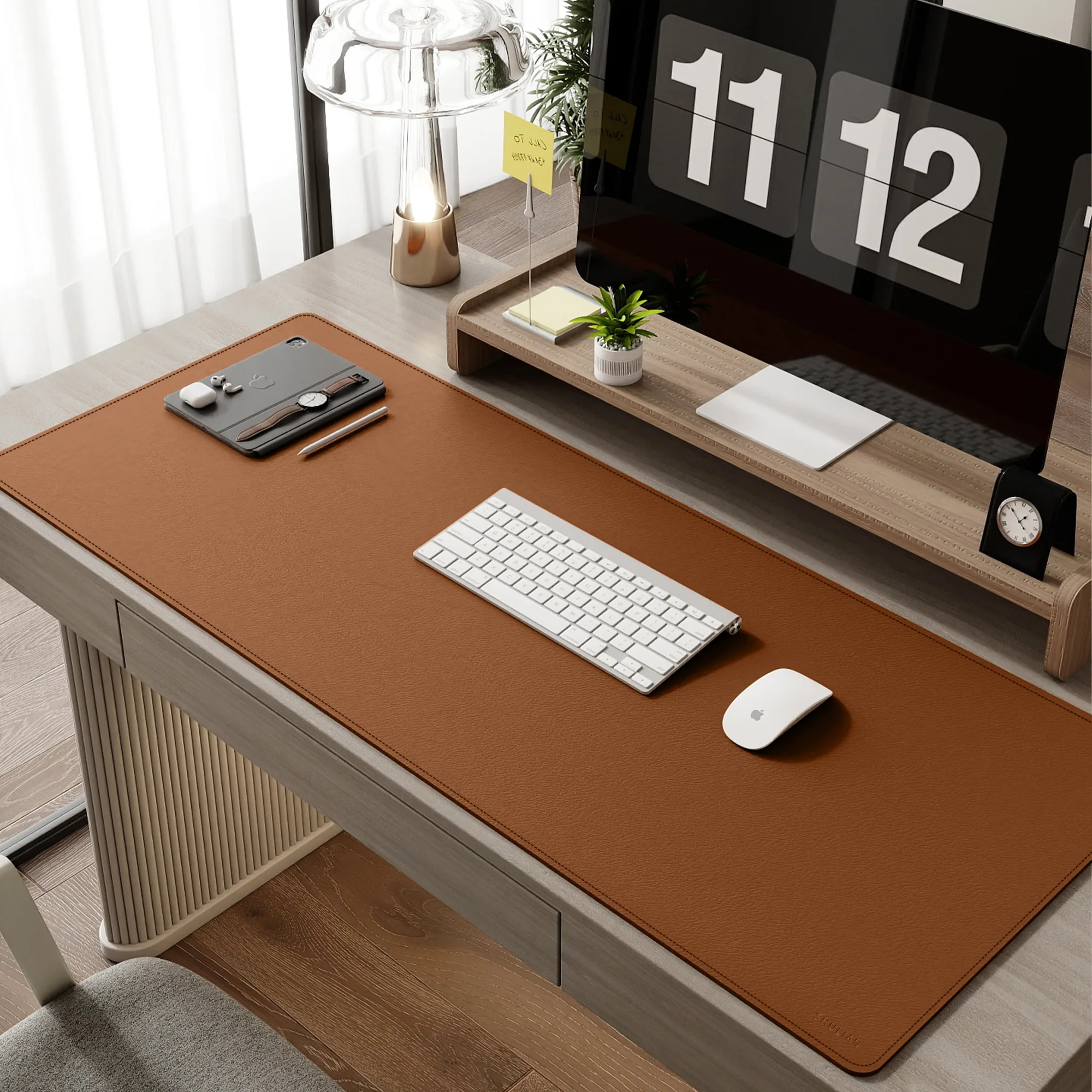 Oversized Rectangular Leather Desk Mat with Anti-Slip Velvet Bottom thumbnail 12