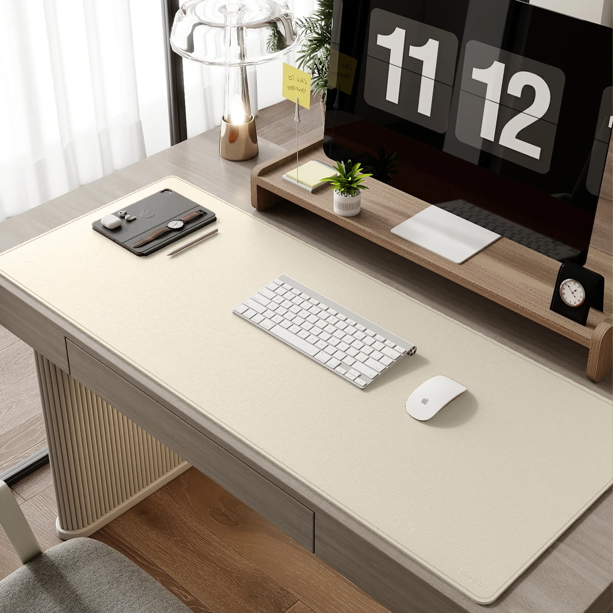 Oversized Rectangular Leather Desk Mat with Anti-Slip Velvet Bottom thumbnail 9