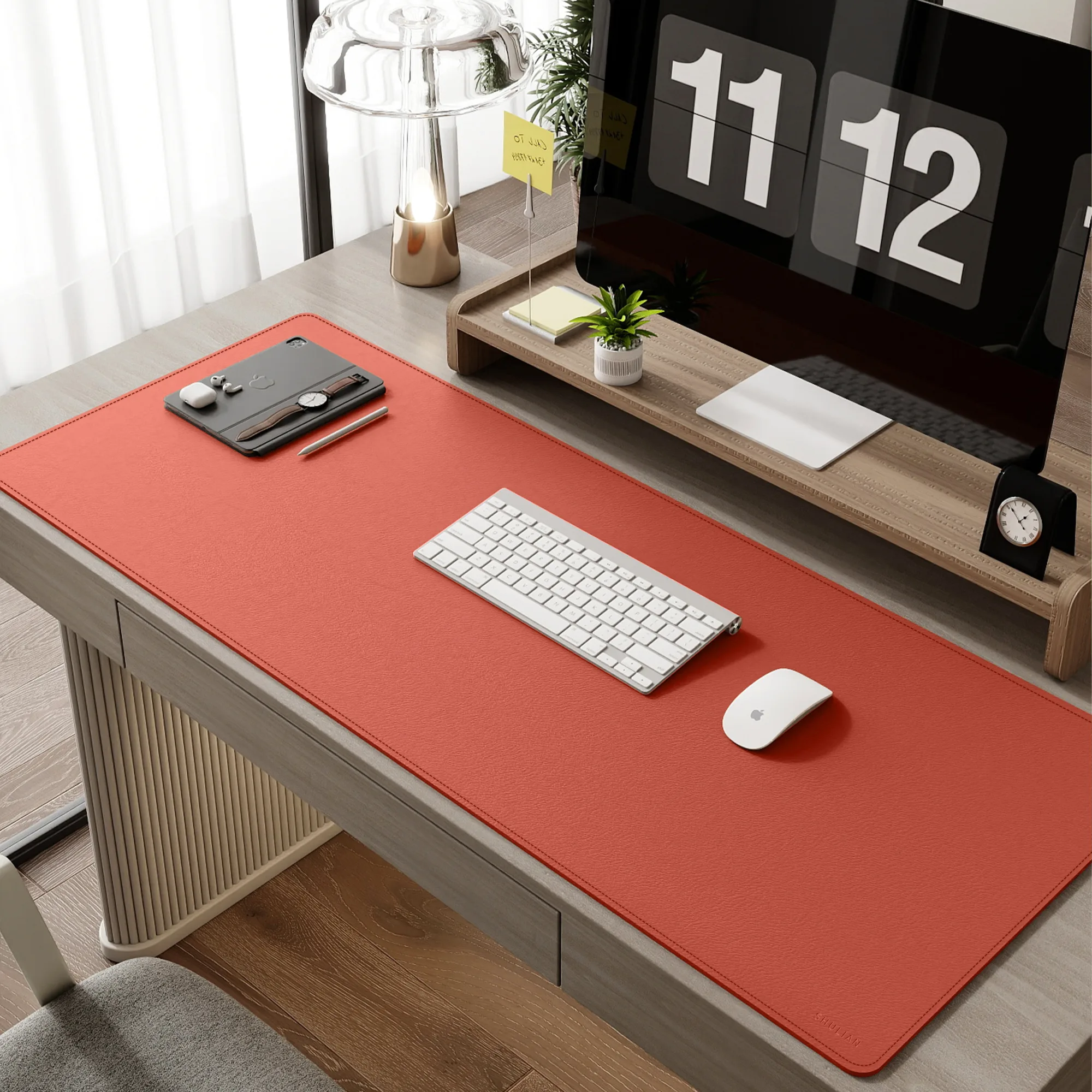 Oversized Rectangular Leather Desk Mat with Anti-Slip Velvet Bottom thumbnail 6