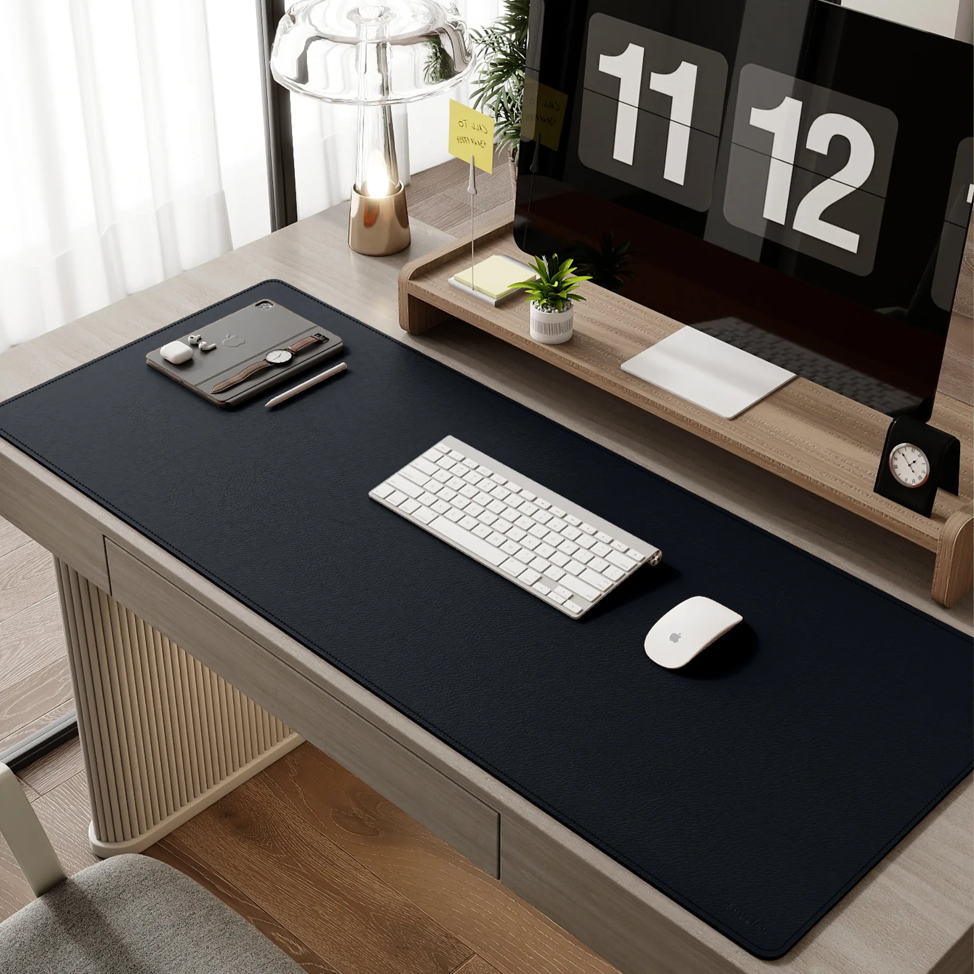 Oversized Rectangular Leather Desk Mat with Anti-Slip Velvet Bottom thumbnail 8