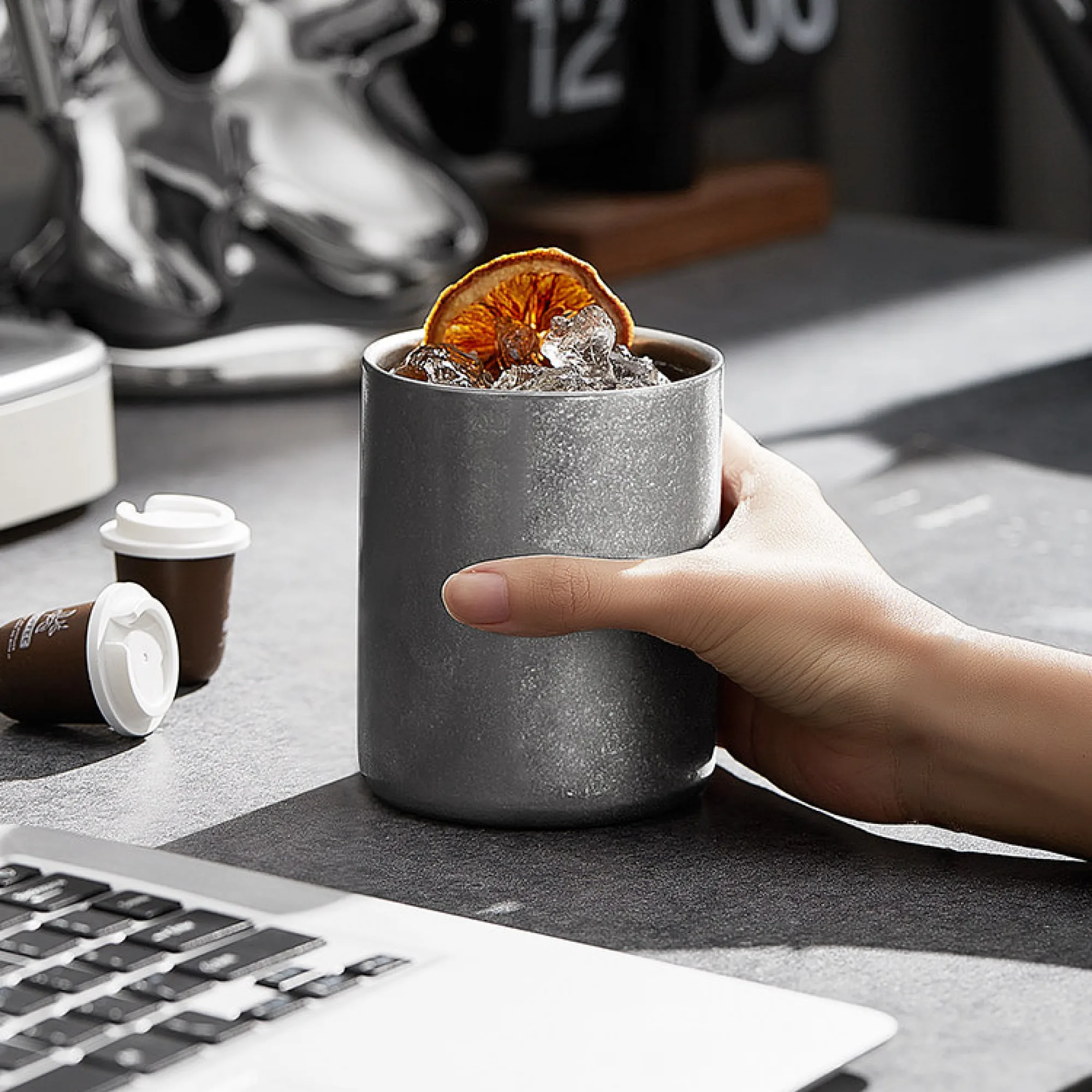Retro Silver Stainless Steel Double-Wall Mug / Single-Wall Cold Drink Cup thumbnail 2