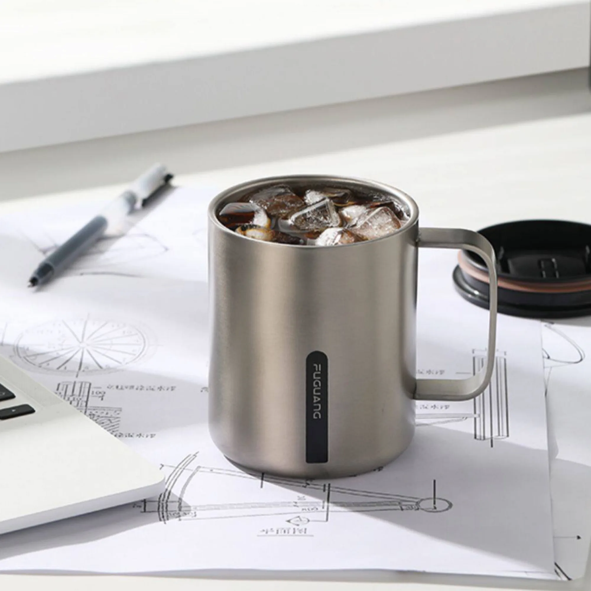 Fuguang 316 Stainless Steel Insulated Mug with Lid and Spoon, 400ml thumbnail 2
