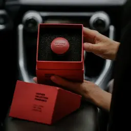 Round Lambskin Leather Car Air Vent Freshener with Multiple Colors and Fragrances thumbnail 2