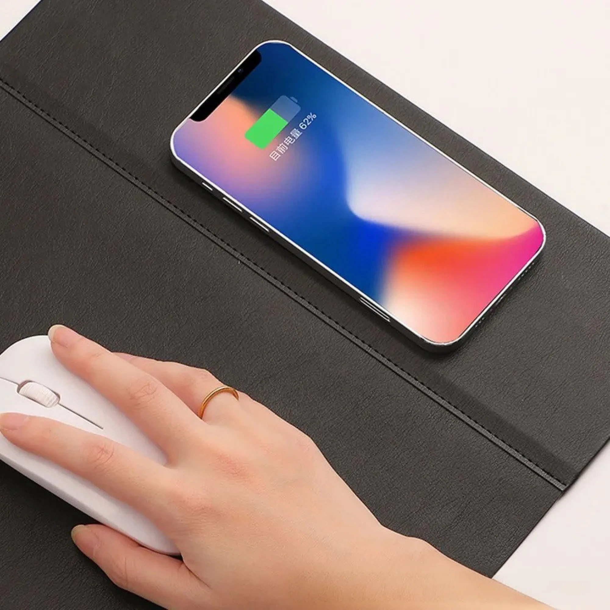 15W Wireless Charging Mouse Pad with PU Leather Surface thumbnail 4