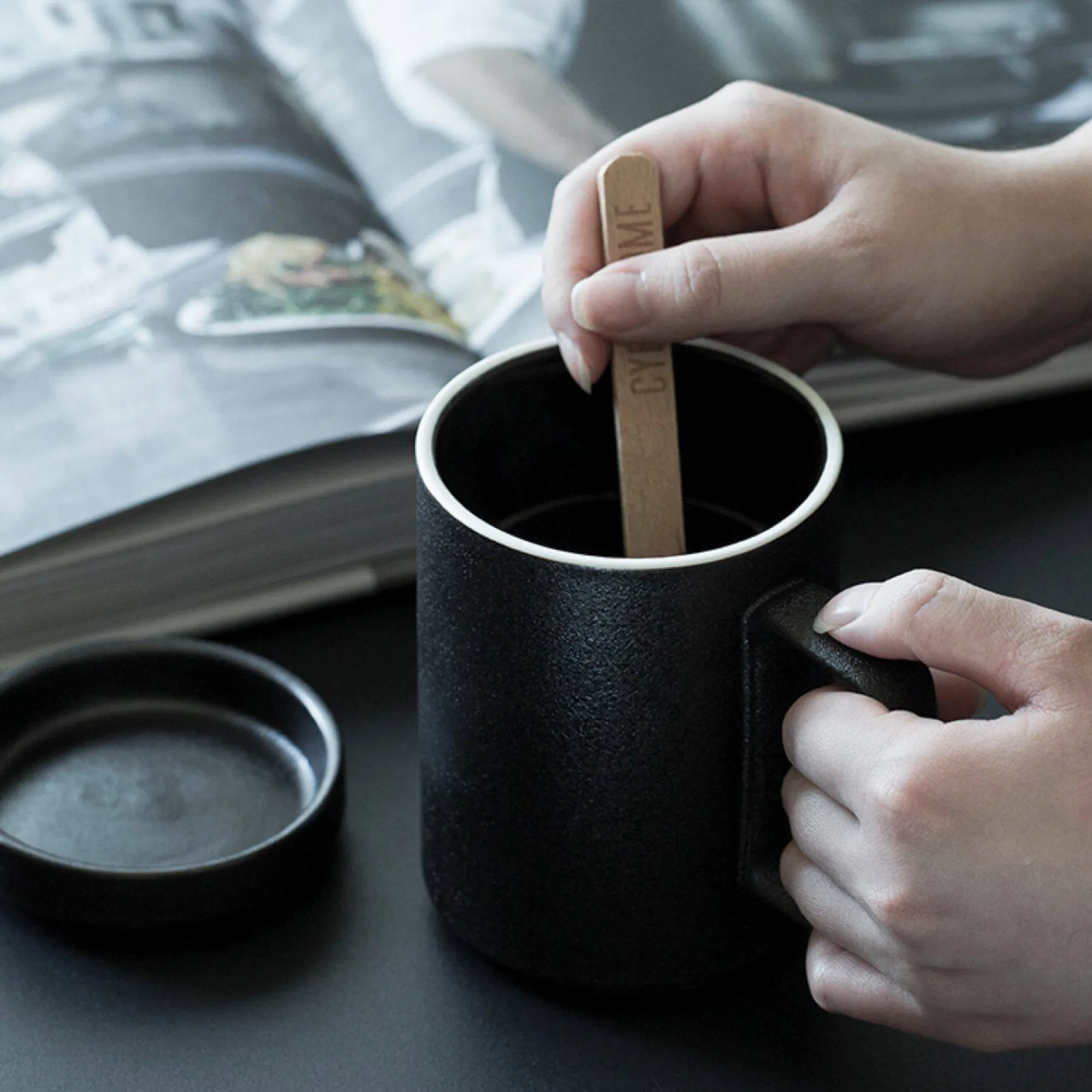 Black Frosted Ceramic Mug with Lid