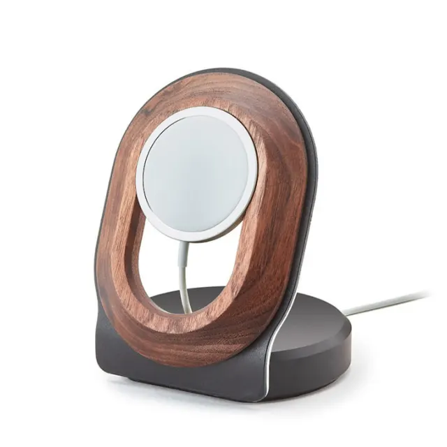 Magnetic Wireless Charging Phone Stand with Solid Wood Base