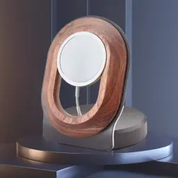 Magnetic Wireless Charging Phone Stand with Solid Wood Base thumbnail 3