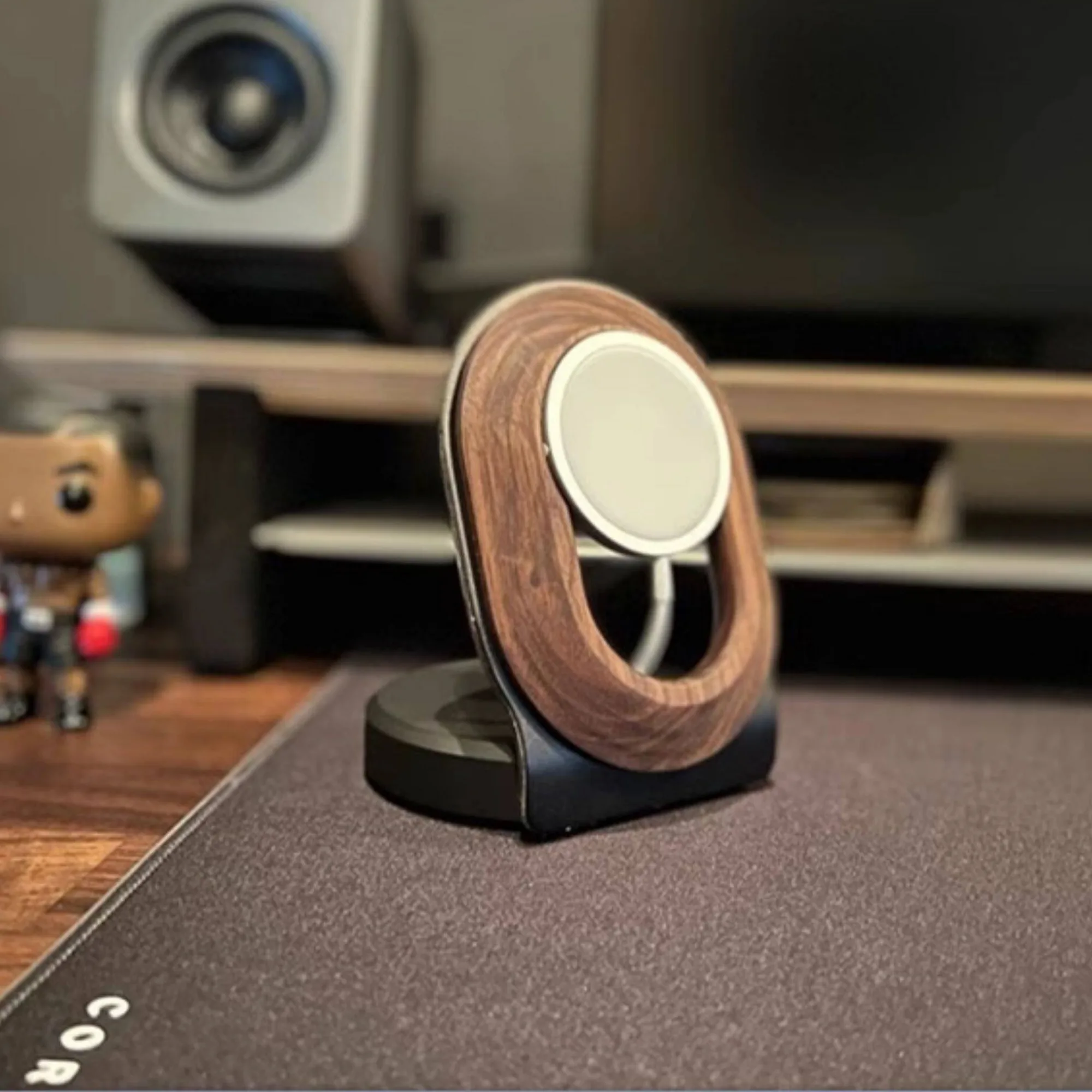 Magnetic Wireless Charging Phone Stand with Solid Wood Base