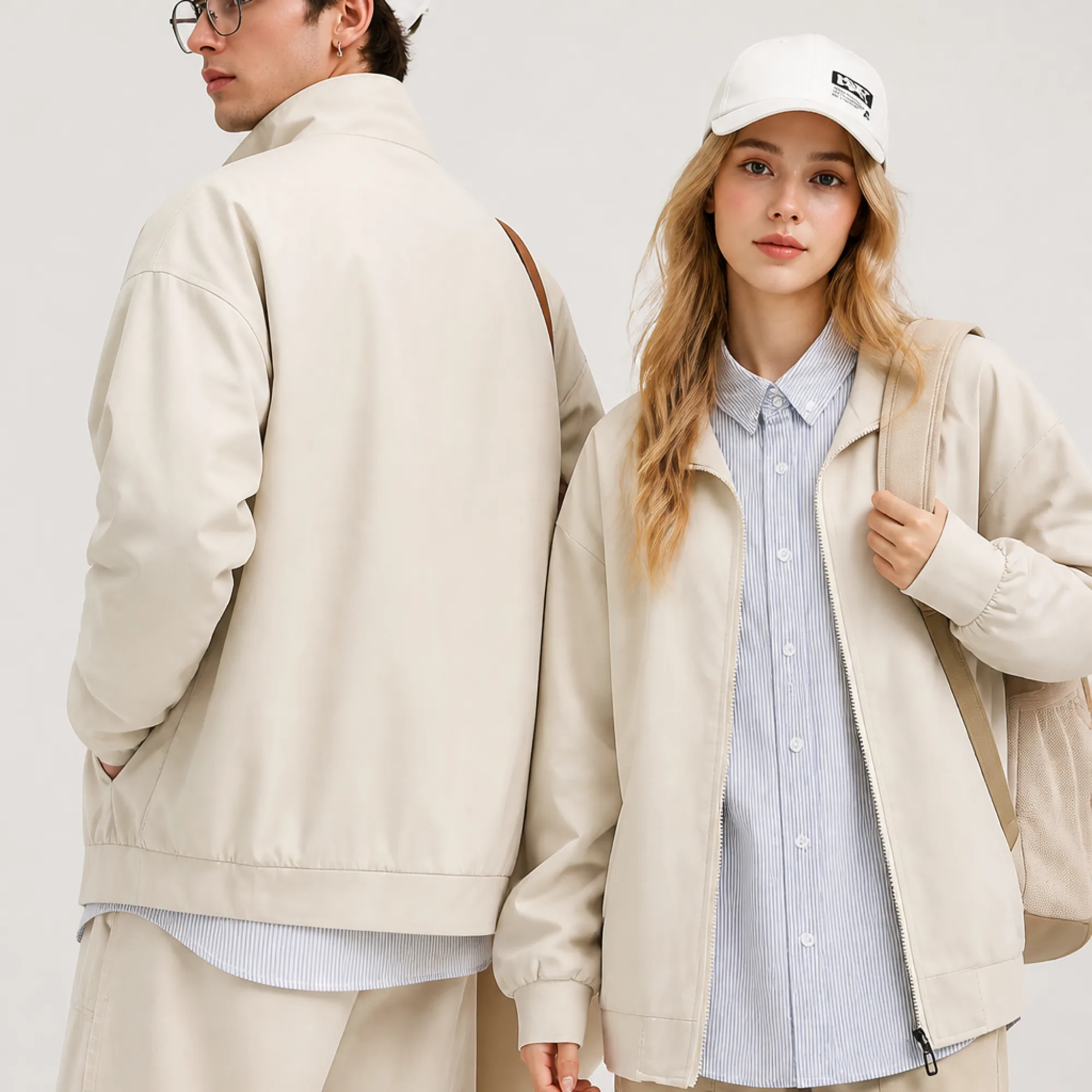 Casual Stand-Collar Zip-Up Jacket with Loose Fit