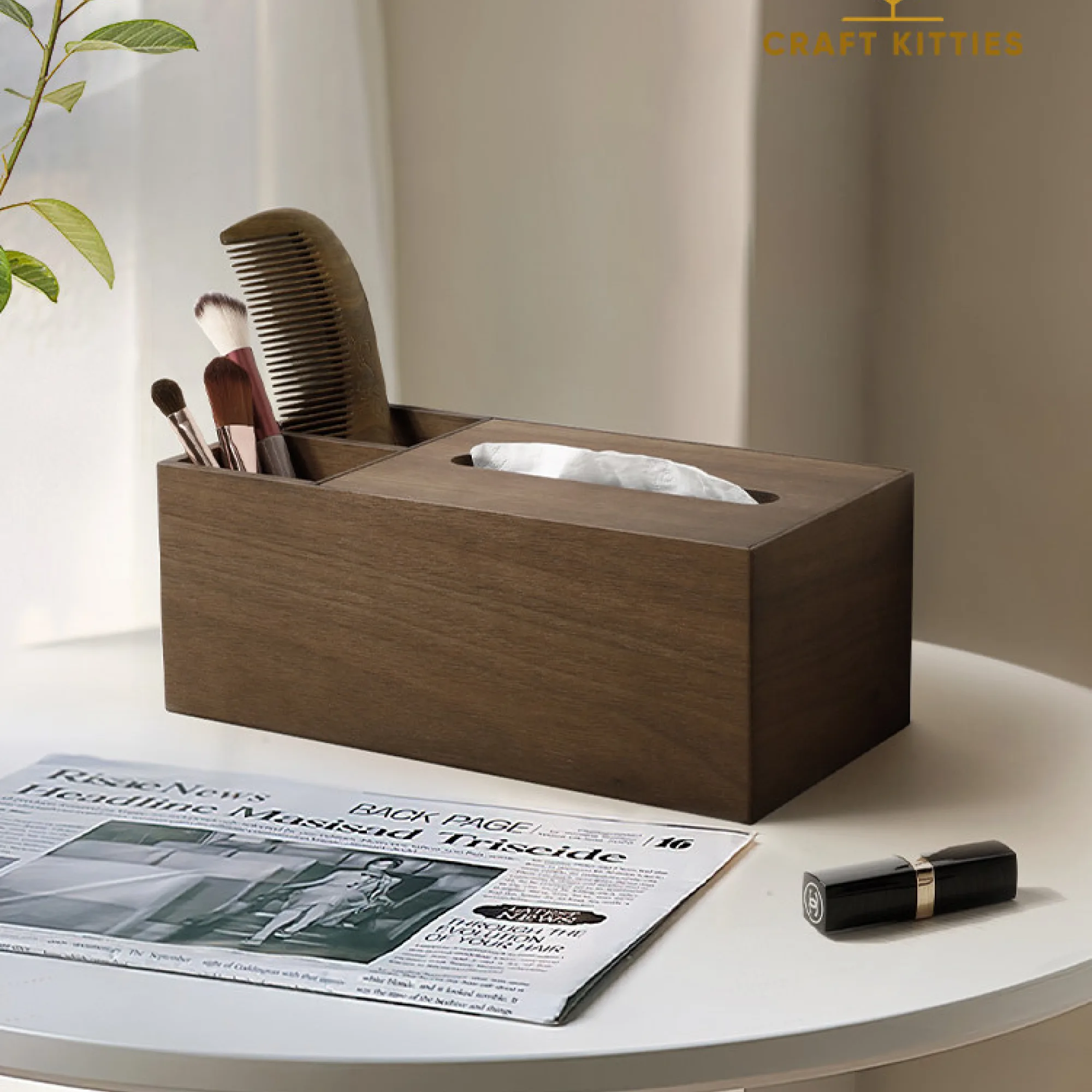 Walnut Wood Tissue Box with Multi-Functional Storage thumbnail 2