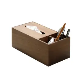 Walnut Wood Tissue Box with Multi-Functional Storage thumbnail 1