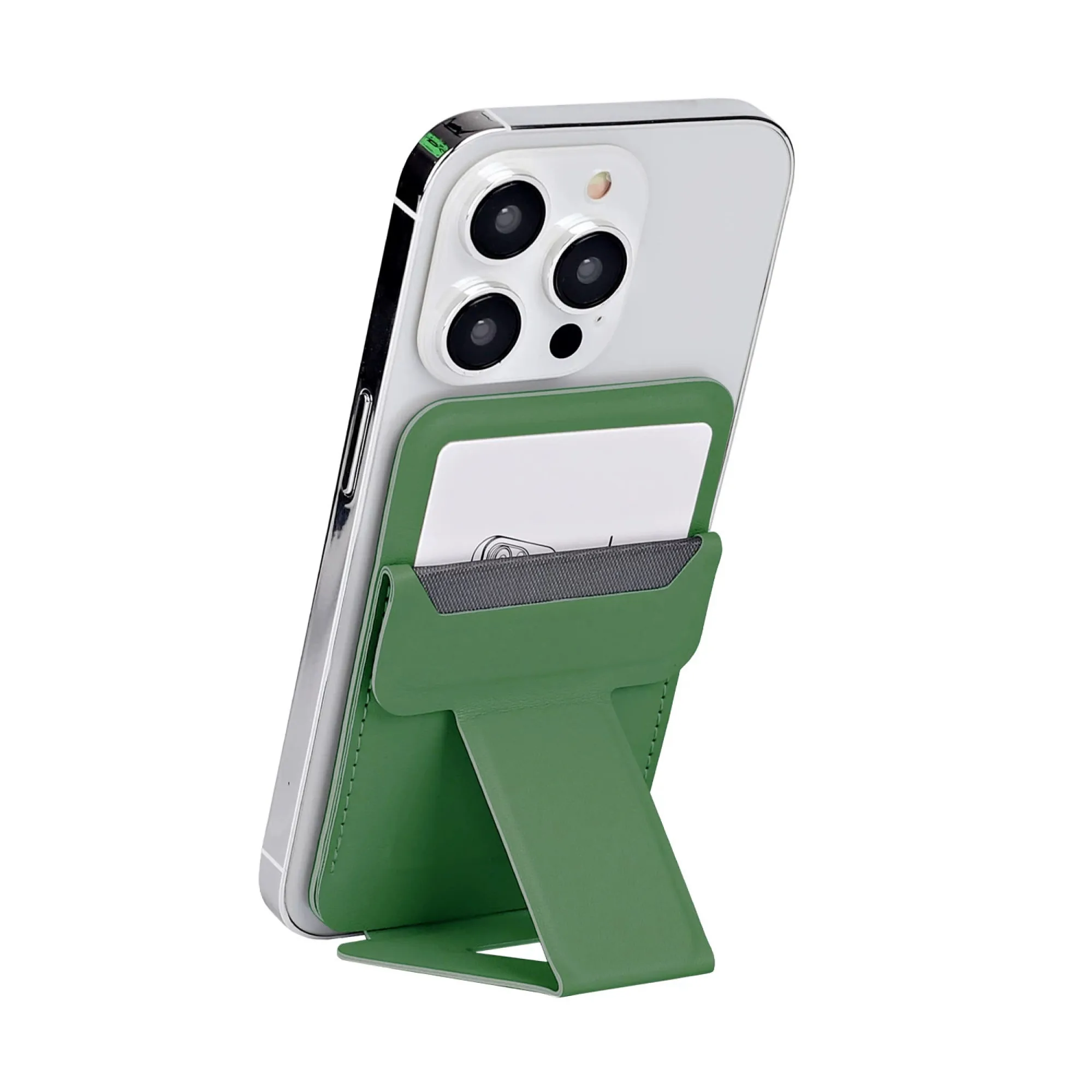 Magnetic Leather Card Holder with Foldable Stand for MagSafe-Compatible Phones