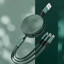 Retractable 3-in-1 USB-C Charging Cable with Lightning, Micro USB, and Type-C Outputs, 1.2m, 100W/120W thumbnail 2