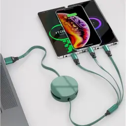Retractable 3-in-1 USB-C Charging Cable with Lightning, Micro USB, and Type-C Outputs, 1.2m, 100W/120W thumbnail 3