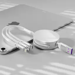 Retractable 3-in-1 USB-C Charging Cable with Lightning, Micro USB, and Type-C Outputs, 1.2m, 100W/120W thumbnail 6