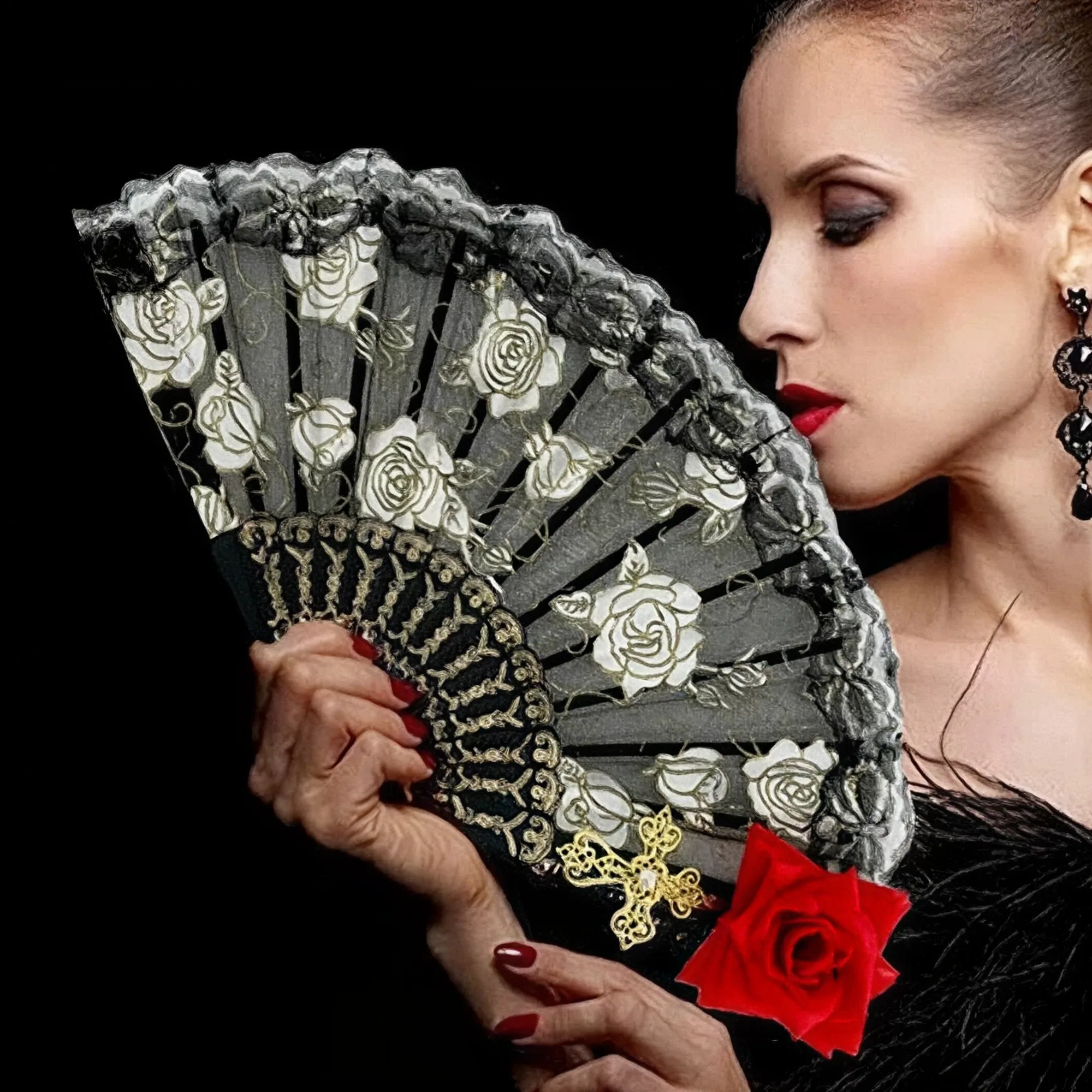 LED Lace Rose Folding Fan thumbnail 2