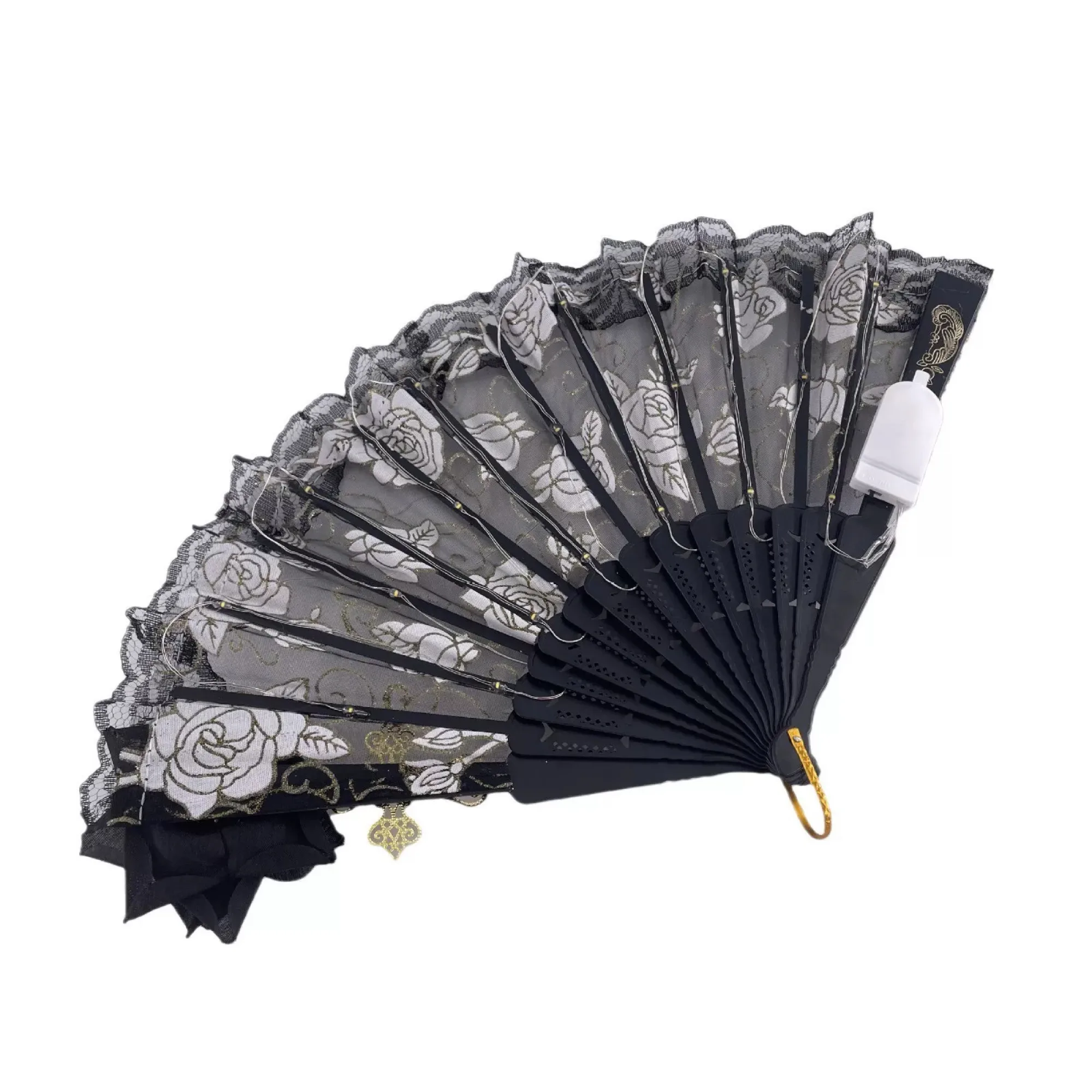 LED Lace Rose Folding Fan — View 1