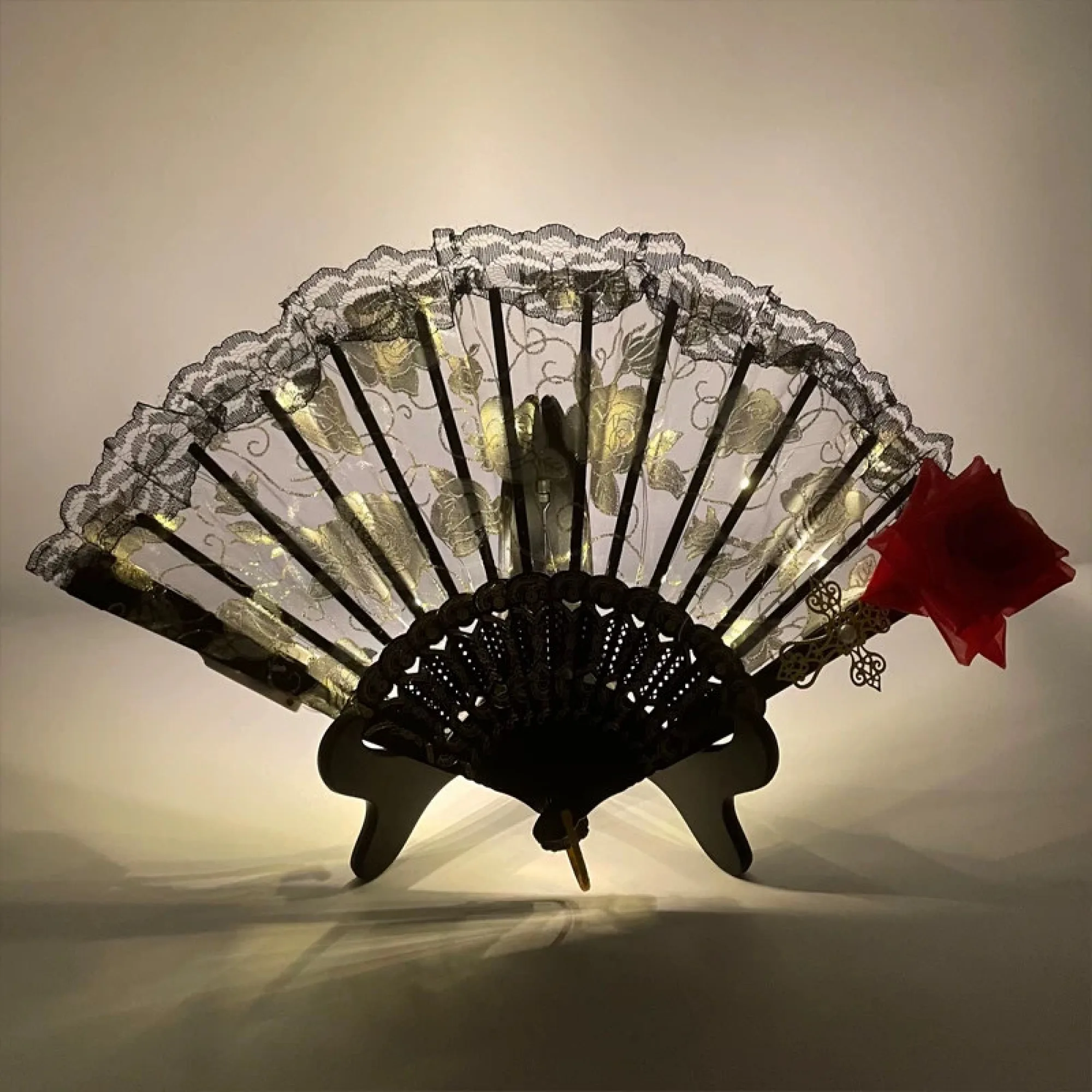 LED Lace Rose Folding Fan thumbnail 3