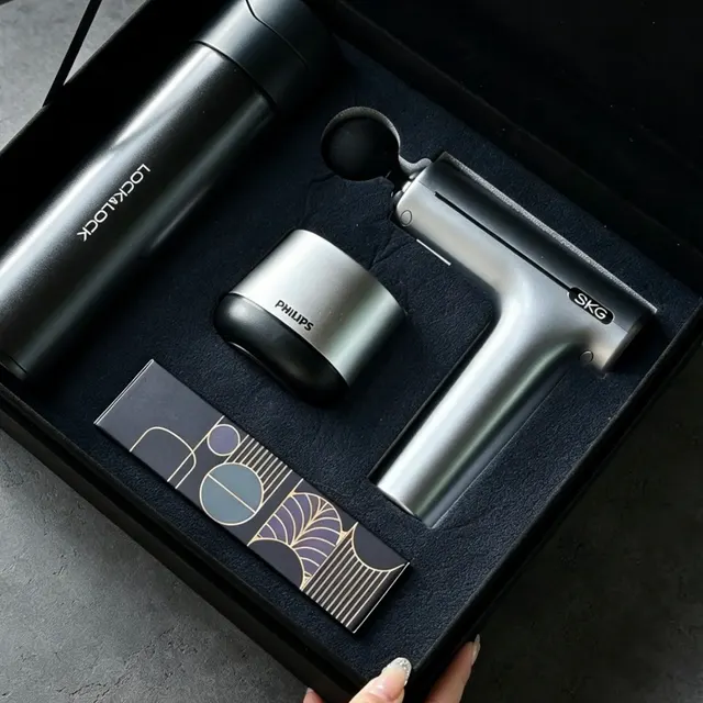 Gray Thermos and Bluetooth Speaker Gift Set corporate gift set