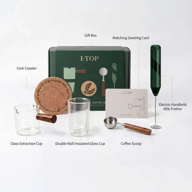Coffee Gift Set with Electric Milk Frother and Glass Tumbler