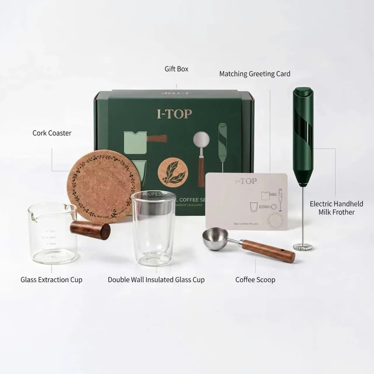 Coffee Gift Set with Electric Milk Frother and Glass Tumbler