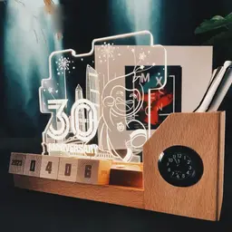 Wood Desk Organizer Gift Set with Calendar, Clock, and Pens thumbnail 2
