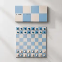 Blue and Beige Leather-Like Chess Set in Rigid Gift Box thumbnail 3
