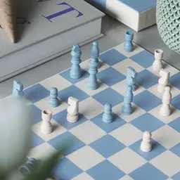 Blue and Beige Leather-Like Chess Set in Rigid Gift Box thumbnail 4
