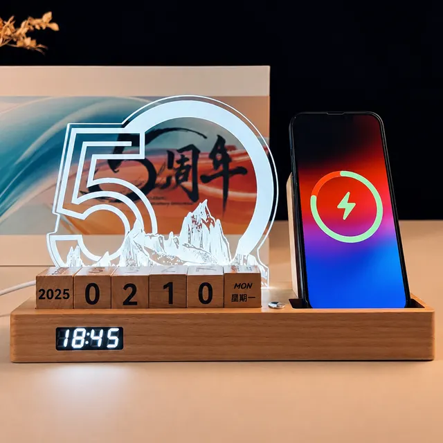 Wooden Desk Organizer with Wireless Charger and Calendar Blocks corporate gift set