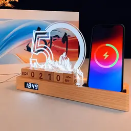 Wooden Desk Organizer with Wireless Charger and Calendar Blocks thumbnail 4
