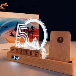 Wooden Desk Organizer with Wireless Charger and Calendar Blocks thumbnail 2