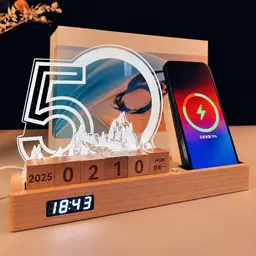 Wooden Desk Organizer with Wireless Charger and Calendar Blocks thumbnail 3
