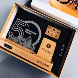 Wooden Desk Organizer with Wireless Charger and Calendar Blocks thumbnail 5