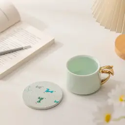 Ceramic Coffee Mug and Coaster Gift Set with Gold Handle thumbnail 2