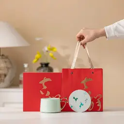Ceramic Coffee Mug and Coaster Gift Set with Gold Handle thumbnail 4