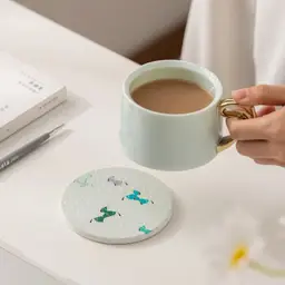 Ceramic Coffee Mug and Coaster Gift Set with Gold Handle thumbnail 3