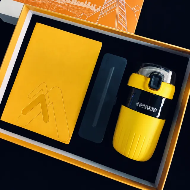 Yellow A5 Notebook, Pen and 480 ml Tumbler Gift Set