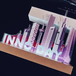 Light-Up Cityscape Ornament with Wooden Base thumbnail 3