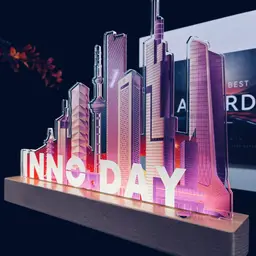 Light-Up Cityscape Ornament with Wooden Base thumbnail 1