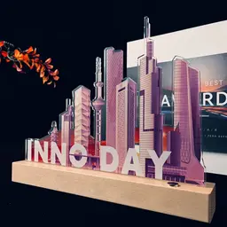 Light-Up Cityscape Ornament with Wooden Base thumbnail 2