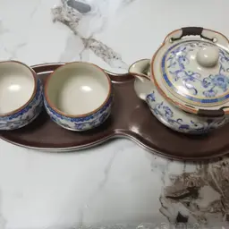 Blue Floral Ceramic Tea Set with Teapot, Two Cups, Tray, Gift Box thumbnail 7