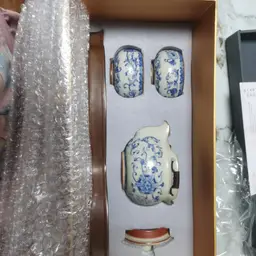 Blue Floral Ceramic Tea Set with Teapot, Two Cups, Tray, Gift Box thumbnail 6